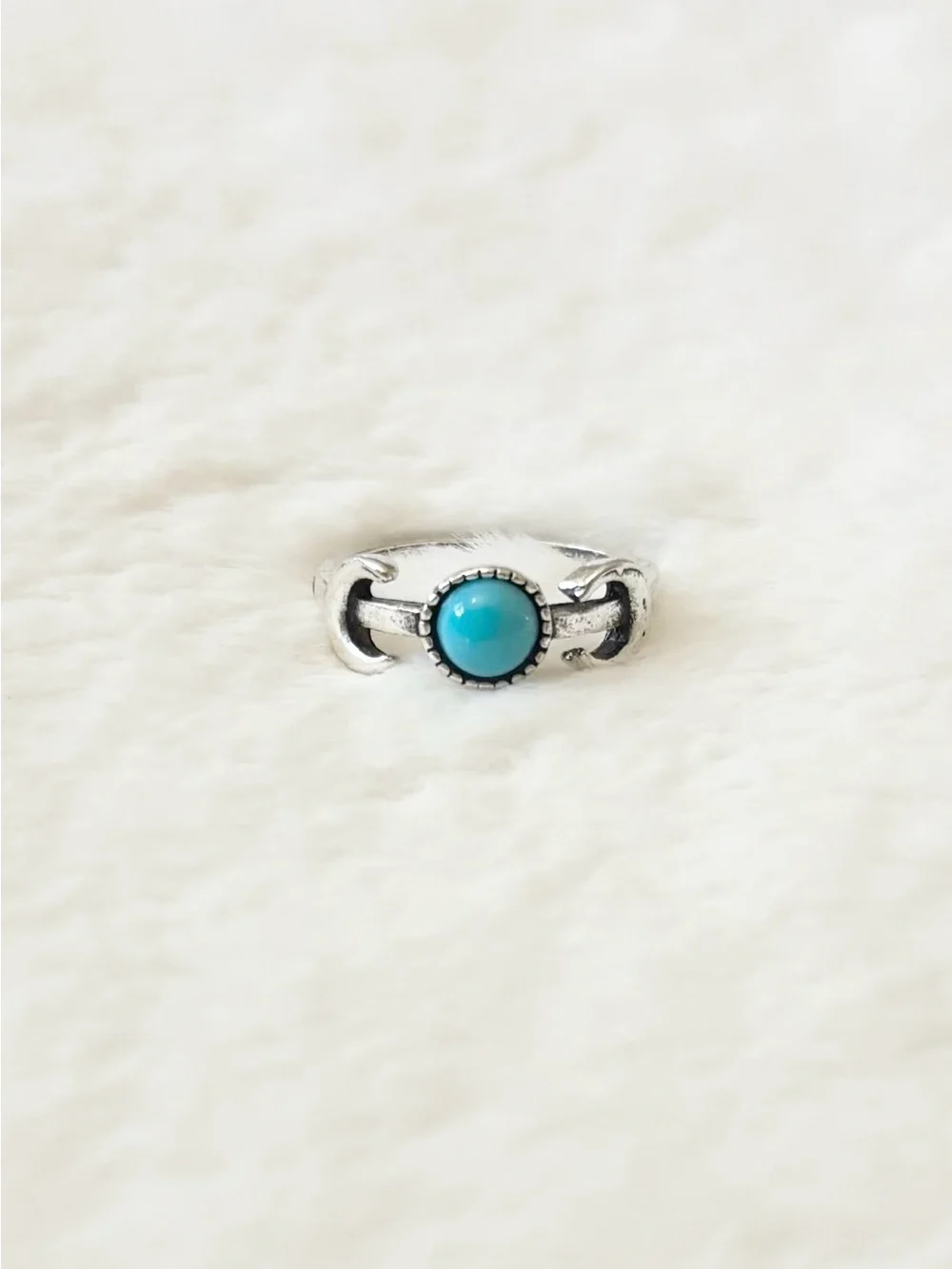 5/$15 🩷 MUST BUNDLE Turquoise Crescent Moon Cabochon Silver-Tone Ring for Women